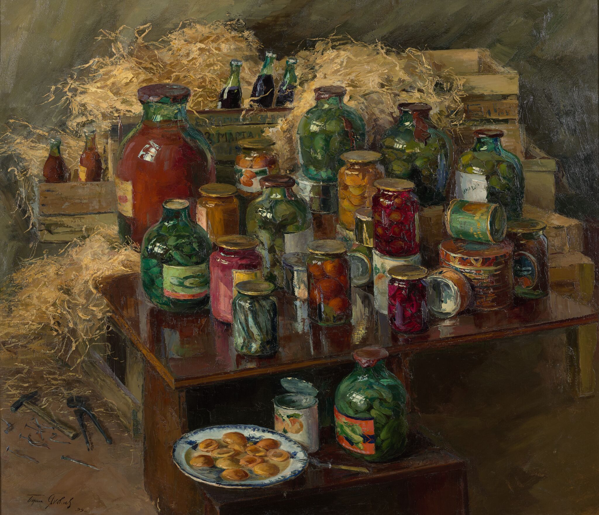 Магия солений - крутить банки не хочется, а есть баночные яства очень даже. 
Картина Яковлева Б. "Советские консервы" (1939 год)