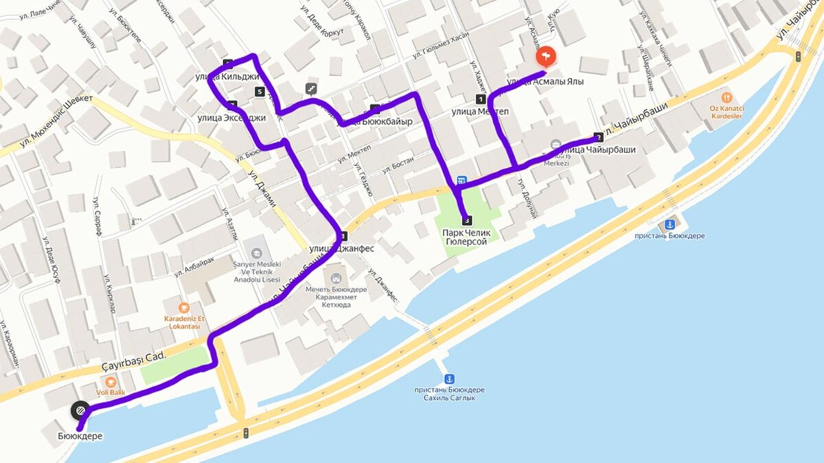 Маршрут по кварталу Бююкдере с героями сериала «Любовь напрокат». Яндекс карты.