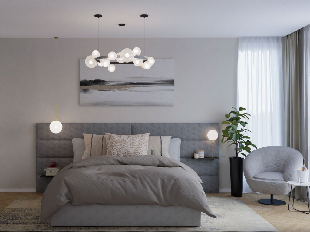 Спальня в серых тонах (фото 1, источник Pinterest.com)