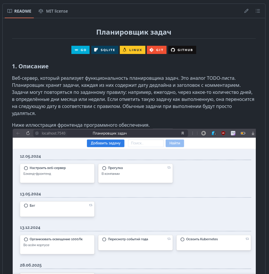 Фрагмент Readme моего проекта на GitHub