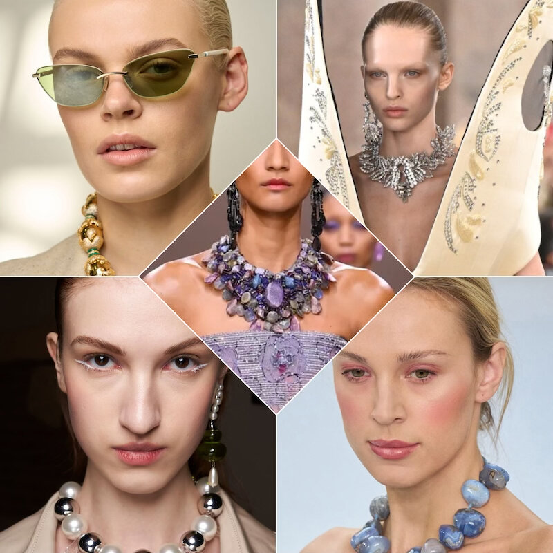 На фото по часовой стрелке модели с показов: Zimmermann, Schiaparelli, Paul Costelloe, Sarawong, в центре — Armani Privé Couture