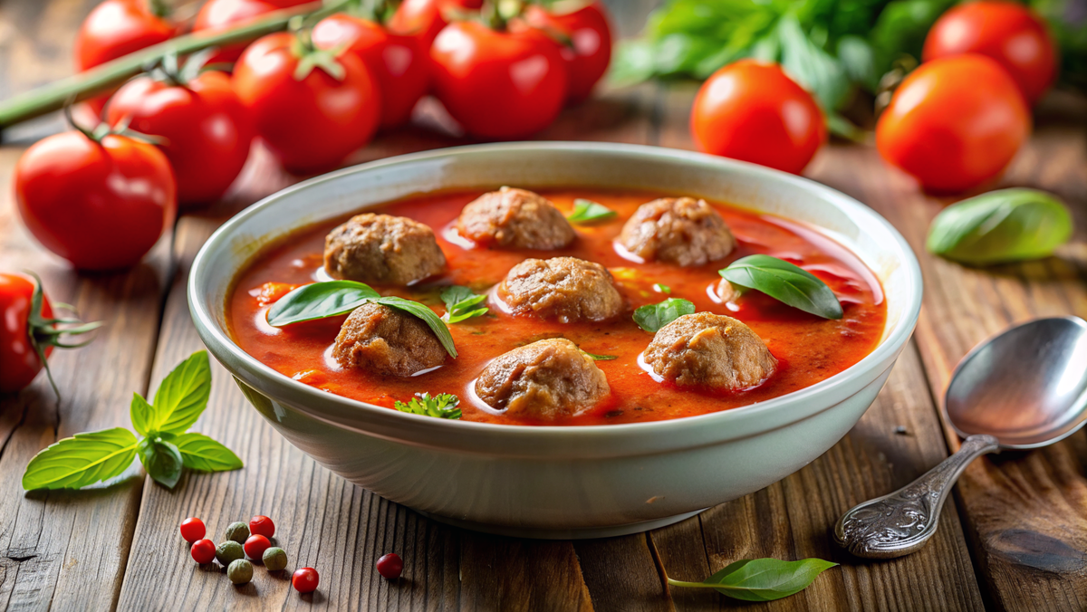 Томатный суп с мясными фрикадельками