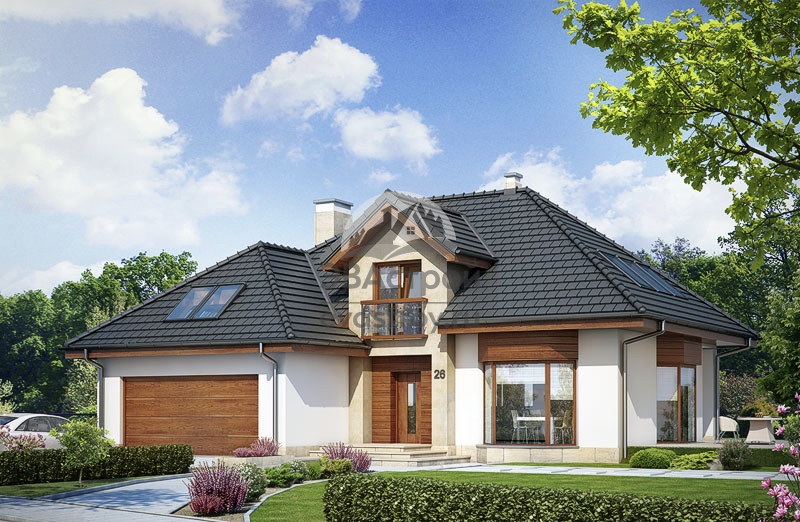 Проект двухэтажного дома с двухместным гаражом 15 на 13 - 104-97