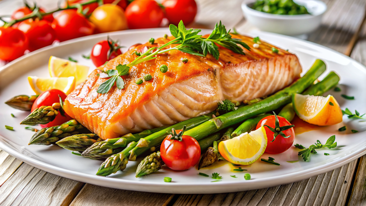 Лосось с овощами