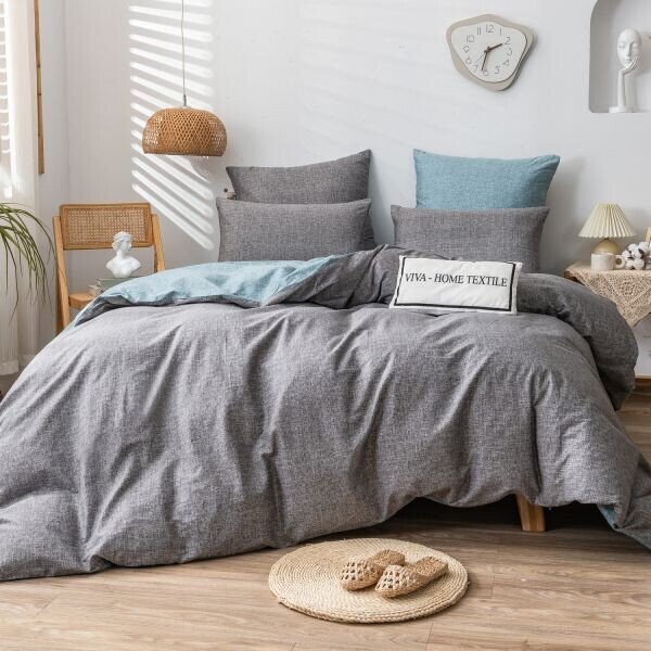 Серый комплект постельного белья, хлопок