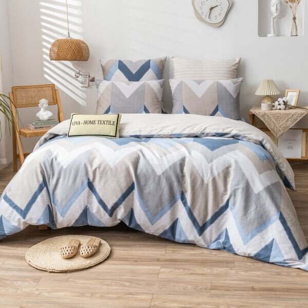 Сине-серый комплект постельного белья, хлопок