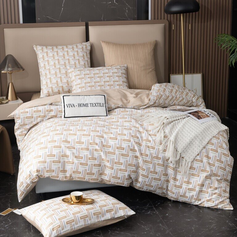 Бежевый комплект постельного белья, хлопок