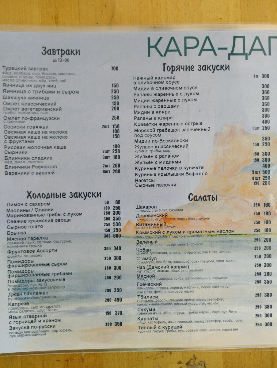 Меню. Фото автора канала