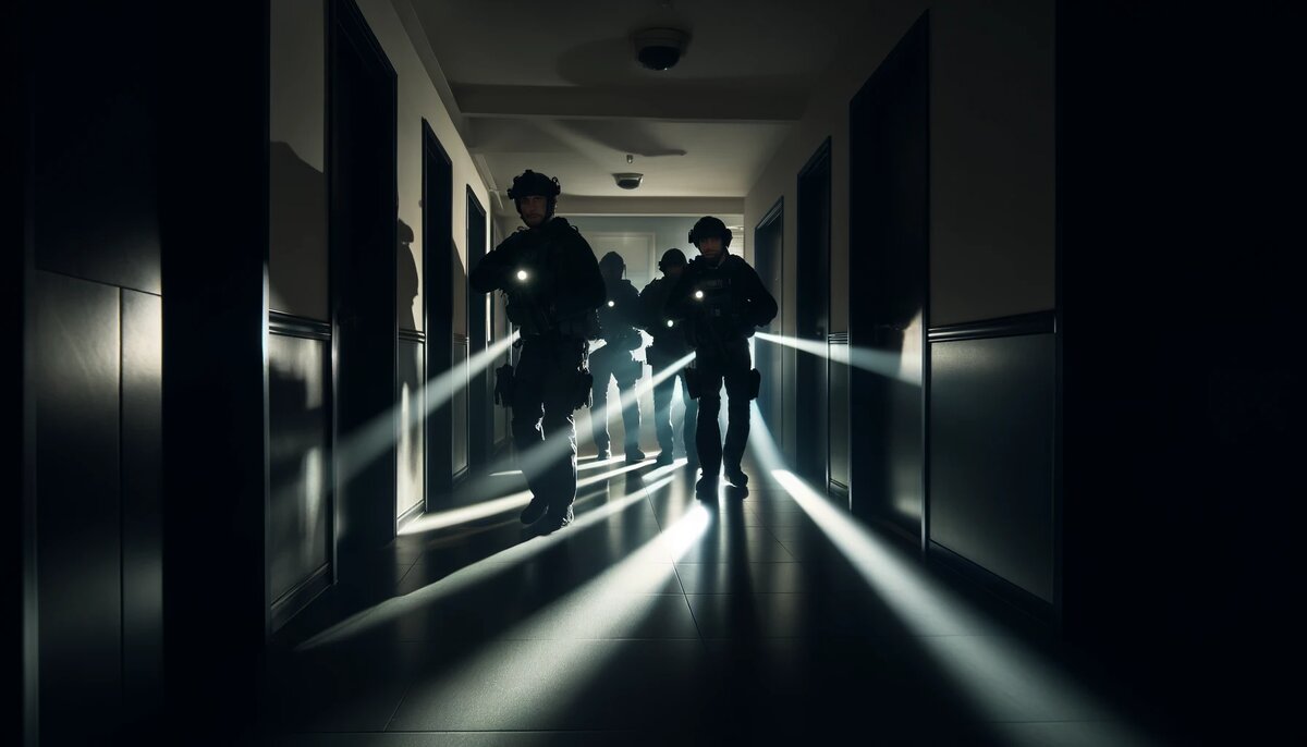 — Стоять! Не двигаться! Лицом на пол! Покажи свои руки! — заорал на весь дом полицейский, держа оружие наготове.