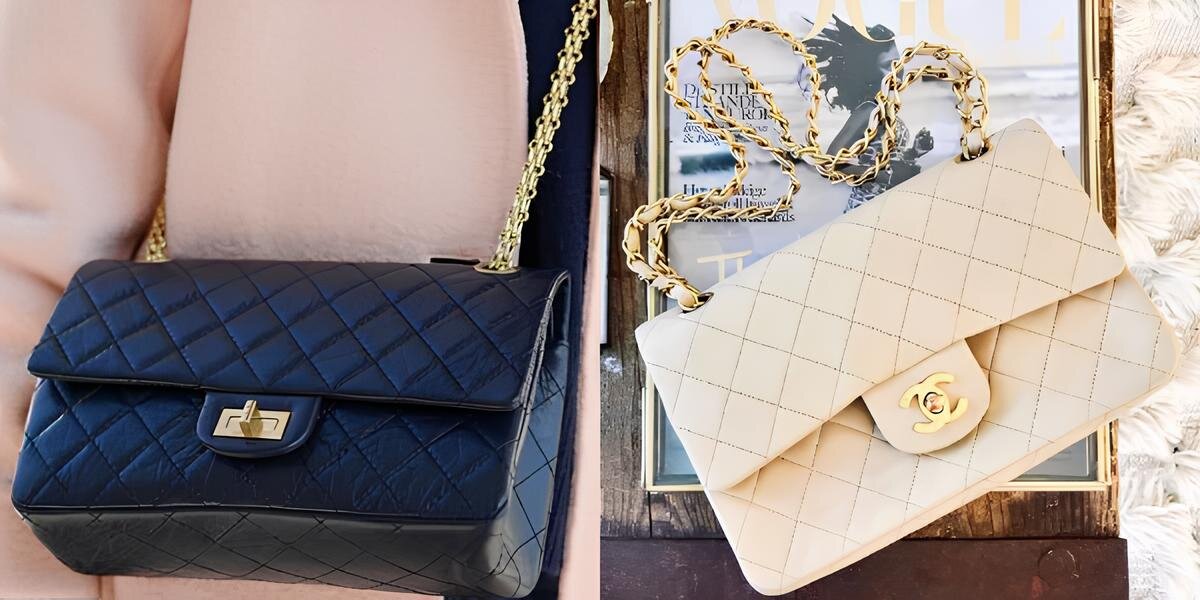 Слева: сумка Шанель 2.55 с двойным клапаном, первоначально созданная Коко Шанель. Справа - сумка Шанель Classic Flap Bag, изначально разработанная Карлом Лагерфельдом
