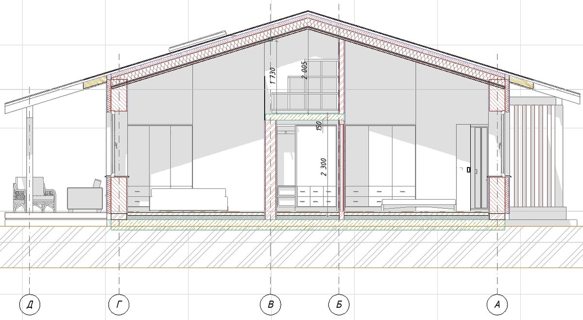 Разрез по дому - источник: Бюро архитектуры Стильный Проект