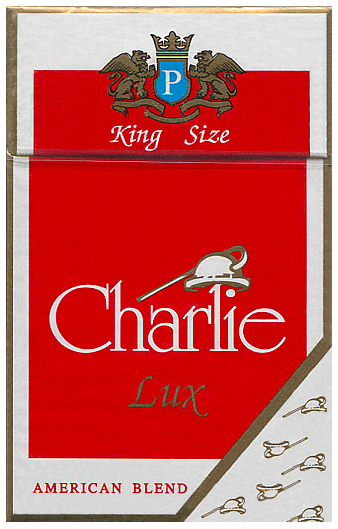 "Charlie" Lux. Сербия, 1990-е годы. 20 штук с фильтром в боксе и в целлофане.  Производитель: "Parkford Tobacco Inc.", США. Владелец торговой марки: "Parkford Tobacco Inc.".