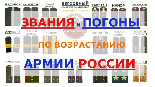 ✅ Погоны и военные звания армии России по возрастанию от рядового до верховного главнокомандующего | Погоны и звания армии РФ по порядку