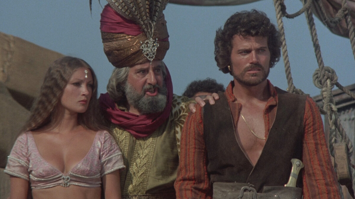 Кадр из фильма "Синбад и Глаз Тигра" (1977). Капитан Синдбад (справа)