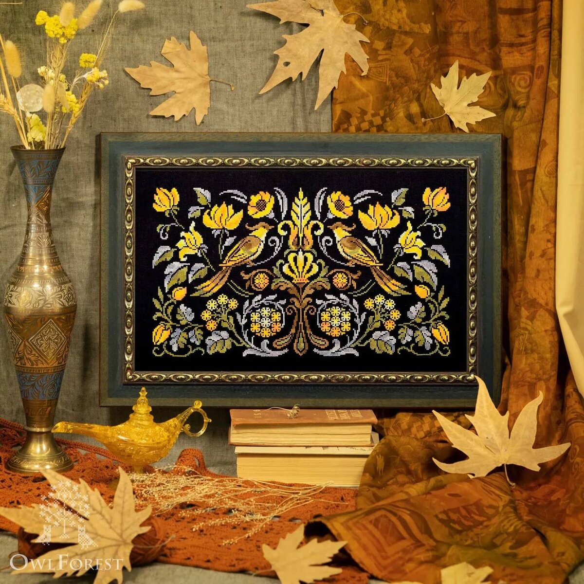 Набор для вышивания «Ночные трели янтарных птиц»