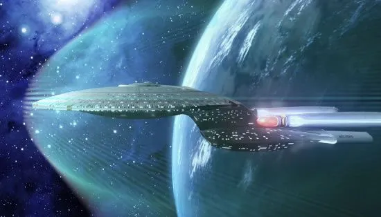 Космический корабль, окружённый силовым полем, мог бы помочь защитить астронавтов от вредного космического излучения. С нашей текущей технологией поездка на Марс могла бы повредить до трети ДНК астронавта. Выше показаны защитные щиты "Звёздного пути", которые защищают экипаж от радиации. 