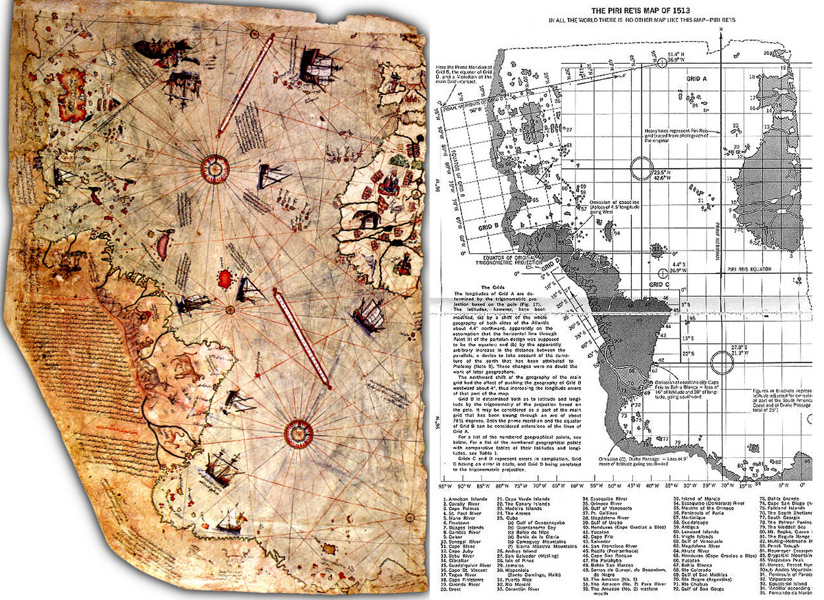 Фрагмент карты Пири Рейса. Изображение из открытых источников.