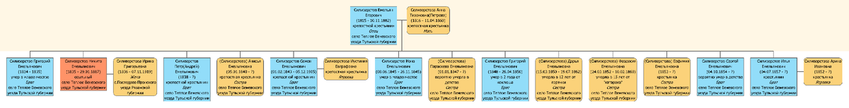 Фрагмент родословного древа. Родители, братья и сестры  Никиты Емельяновича.
