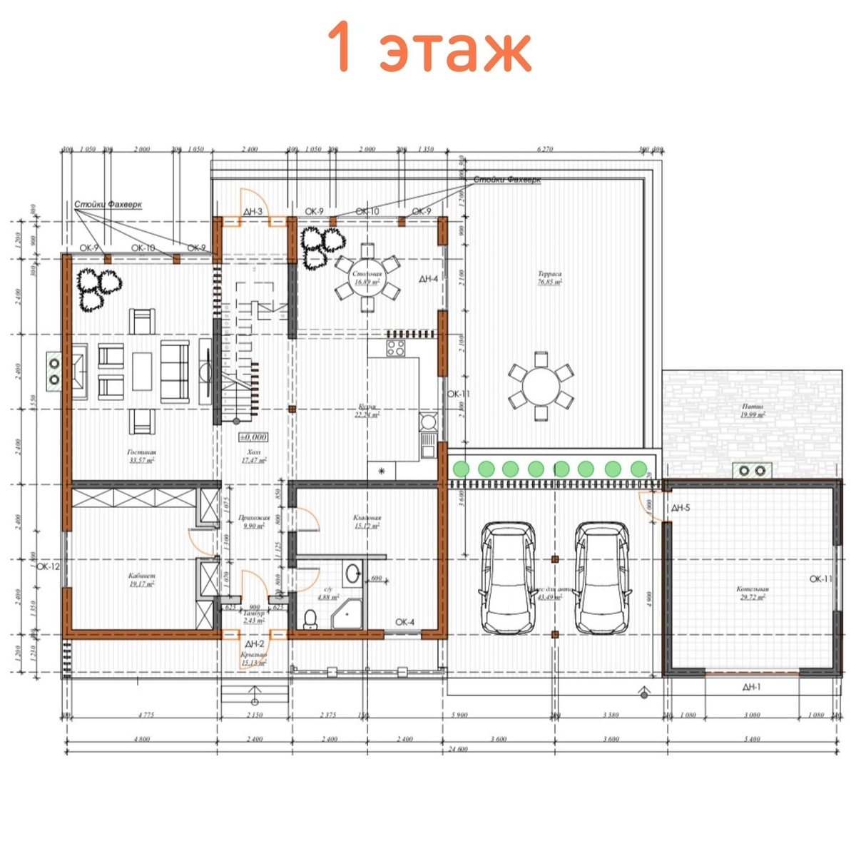 Первый этаж дома по проекту "Легенда" компании NATURI