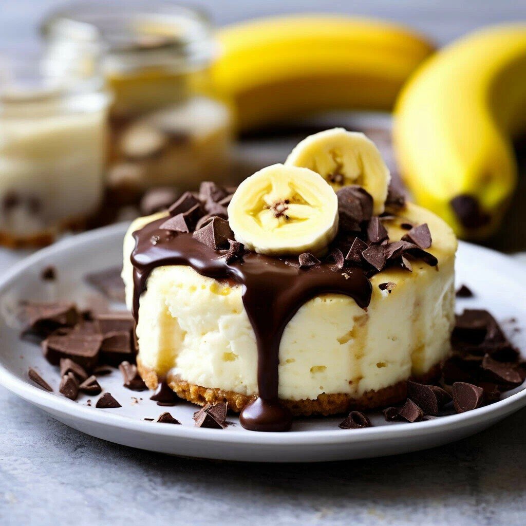 Вариант подачи сырников с бананом, растопленным шоколадом и шоколадной стружкой
