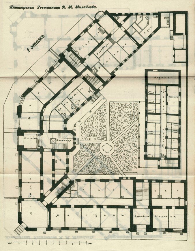 План 1 этажа Пятигорской казенной гостиницы с внутренним двориком
