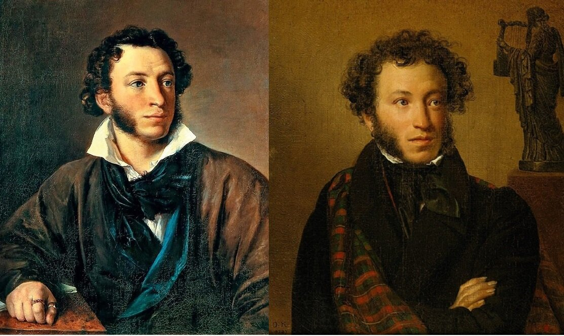 Портреты А. С. Пушкина в исполнении художников В. А. Тропинина (слева) и О. А. Кипренского (справа)