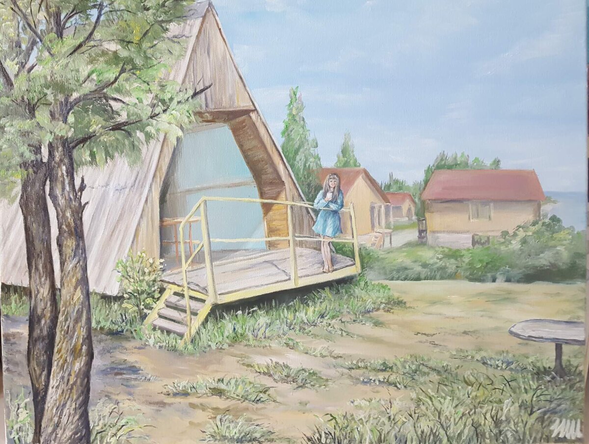 "Домик на обрыве", Н. Швецова, масло/холст, 40*50см