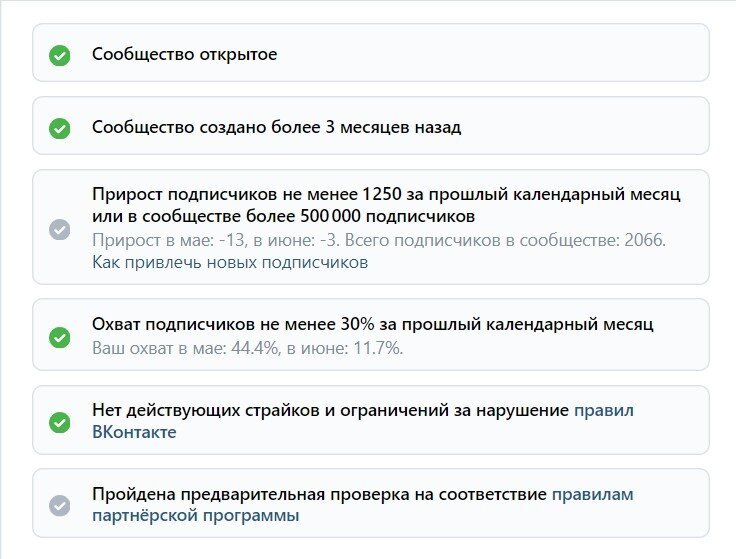 Условия для подключения ПП по состоянию на июнь 2024 года (скрин рандомного сообщества)