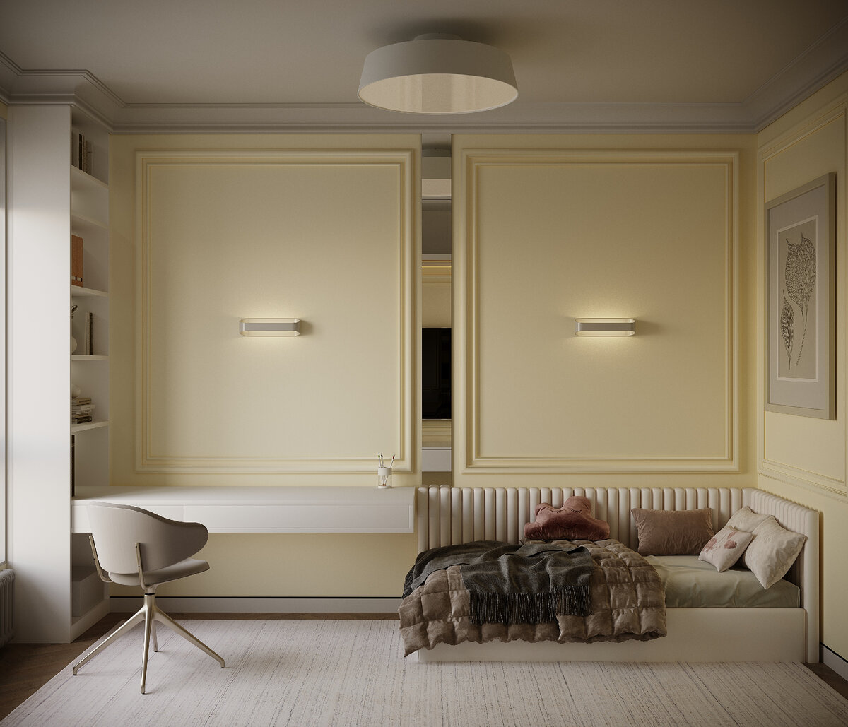 детская комната в светлых лимонных тонах