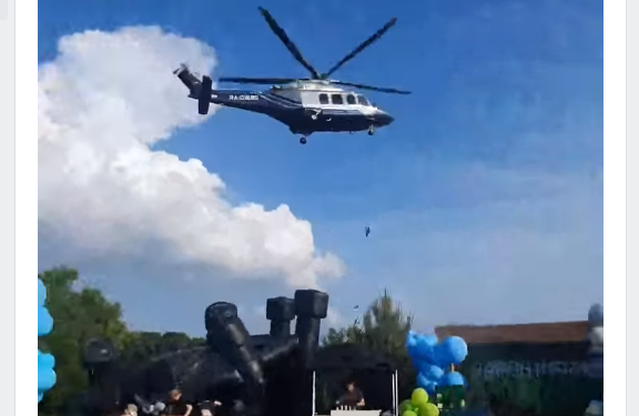 Вертолет рядом с детским праздником, скрин автора с видео // источник: vk.com