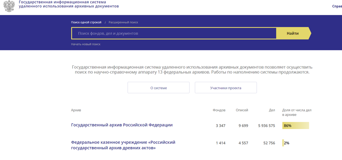 Главная страница нового поиска по архивам