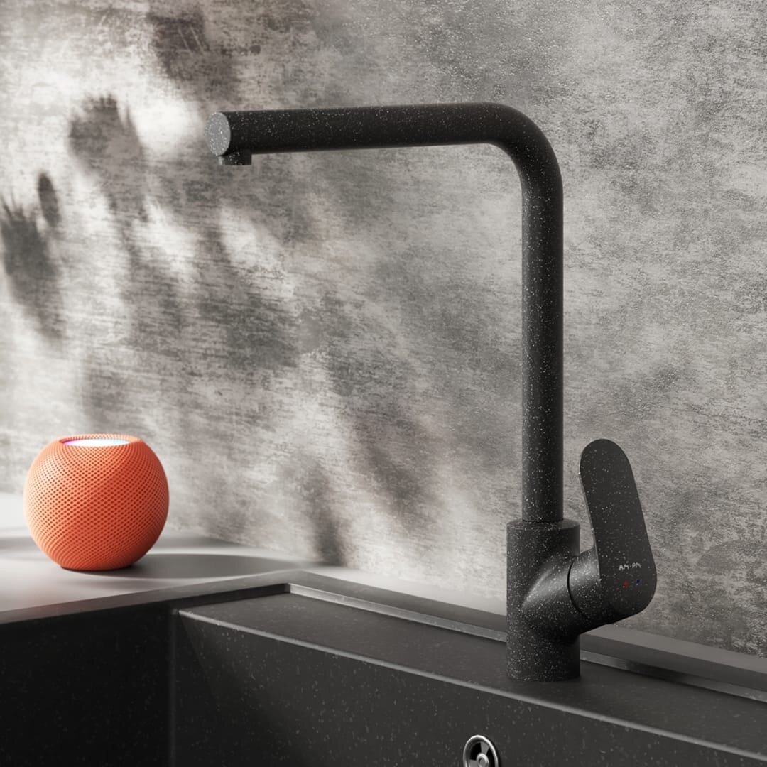 Смеситель AM.PM Like для кухни F8005022 L-образный излив, черный 