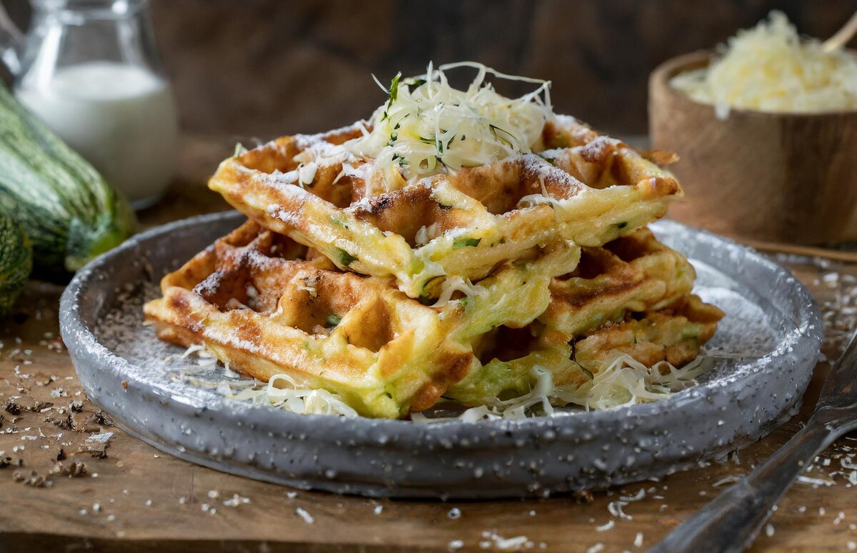 Бельгийские вафли с кабачком и сыром чеддер 