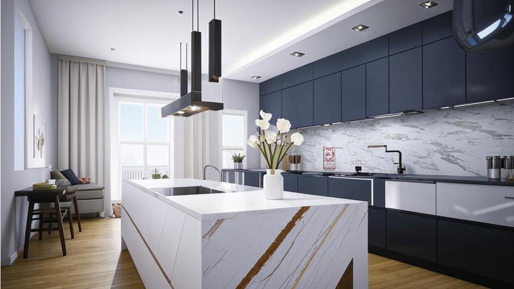 Кухня с мраморной столешницей