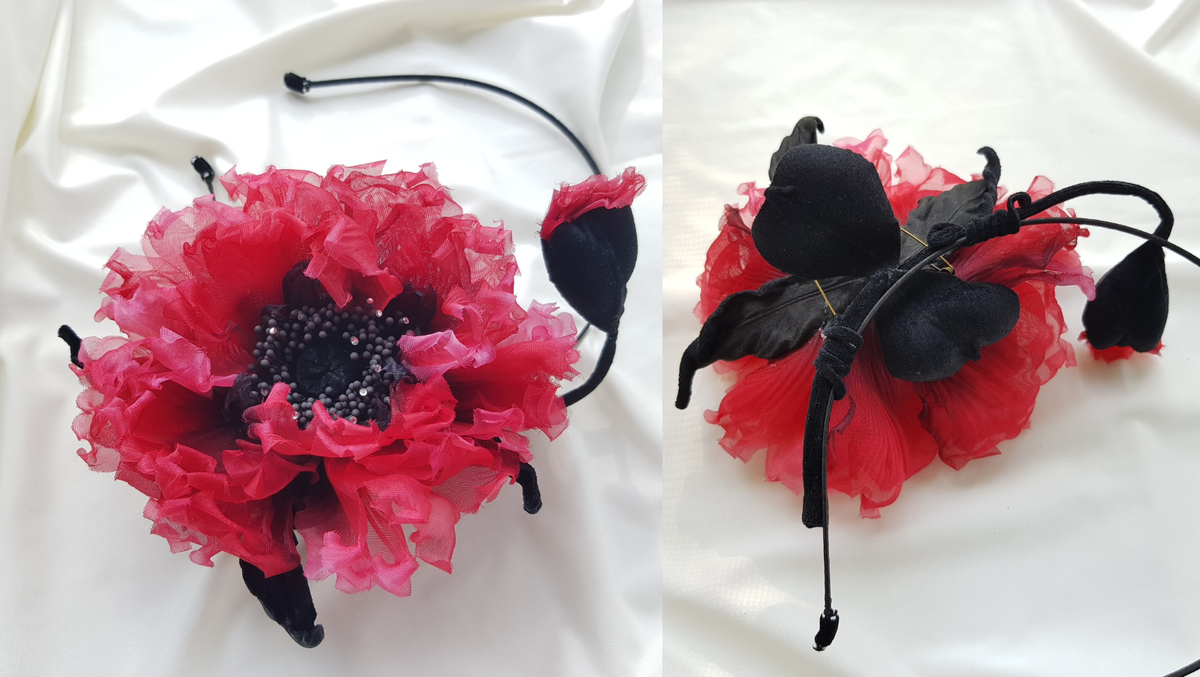 Цветы маков из ткани - дизайнер Полина Кузнецова. Мак из курса "Основы шелковой флористики" доступен в клубе