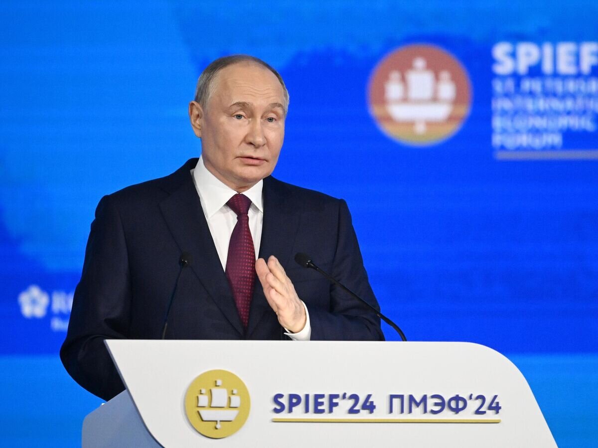    Президент России Владимир Путин выступает на пленарном заседании Петербургского международного экономического форума© РИА Новости / Сергей Бобылев