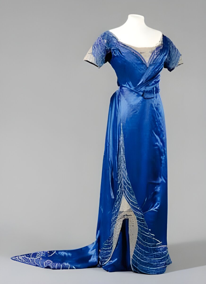 Вечернее платье из синего атласа, 1907 год. Модный дом Ворта.