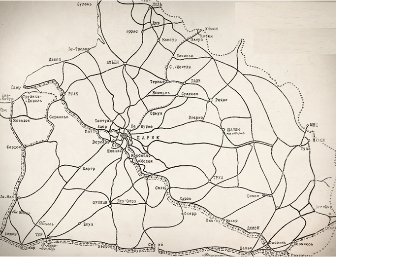 Схема сети железных дорог Франции в первой половине XX века