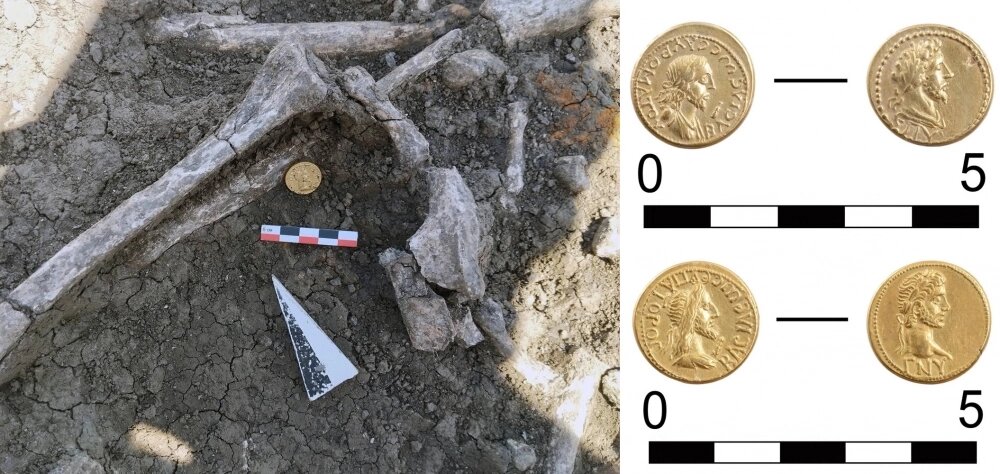    В погребении хорошо сохранились монеты. Фото: ИИМК РАН
