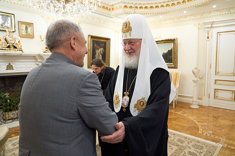    Встреча Рустама Минниханова с патриархом Московским и всея Руси Кириллом.   
Фото: rais.tatarstan.ru