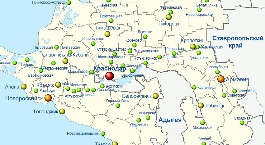 Карта Краснодарского края. 