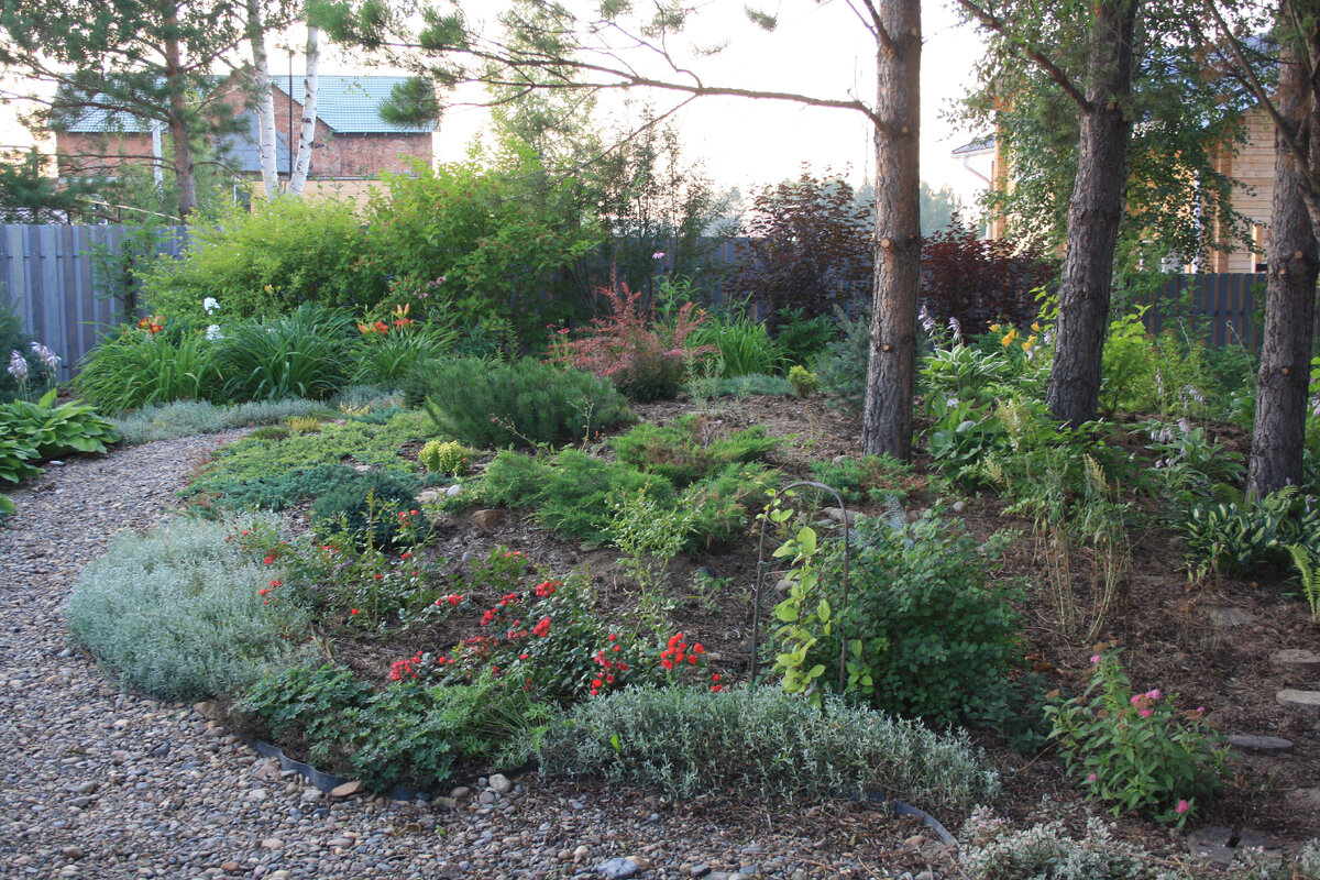 сложный рельеф нашего участка позволяет придать ему живописность