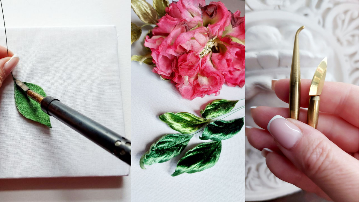Фото МК Полины Кузнецовой: обработка листа для розы одинарным ножом