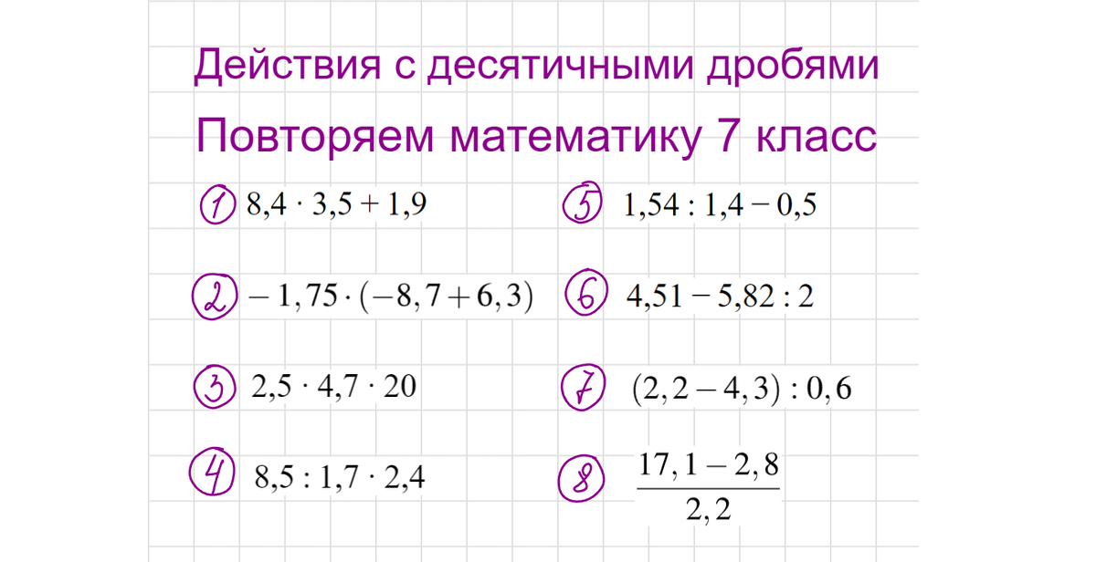 Действия с десятичными дробями. Повторяем математику за 7 класс