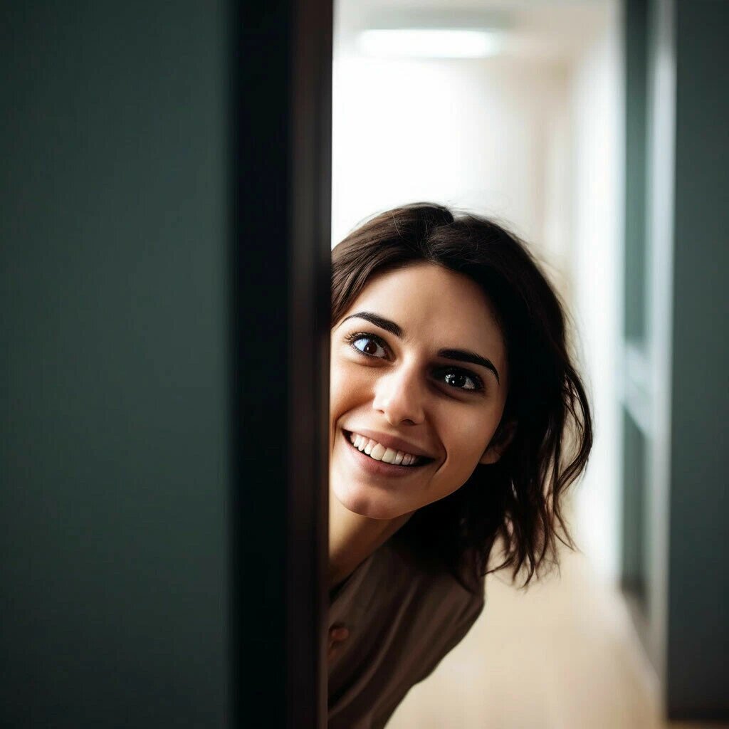 Она стояла на четвереньках, выглядывая с противоположной стороны островка, не моргая, смотря на меня широко раскрытыми глазами и улыбкой... /Картинка сгенерирована с помощью Шедеврум/