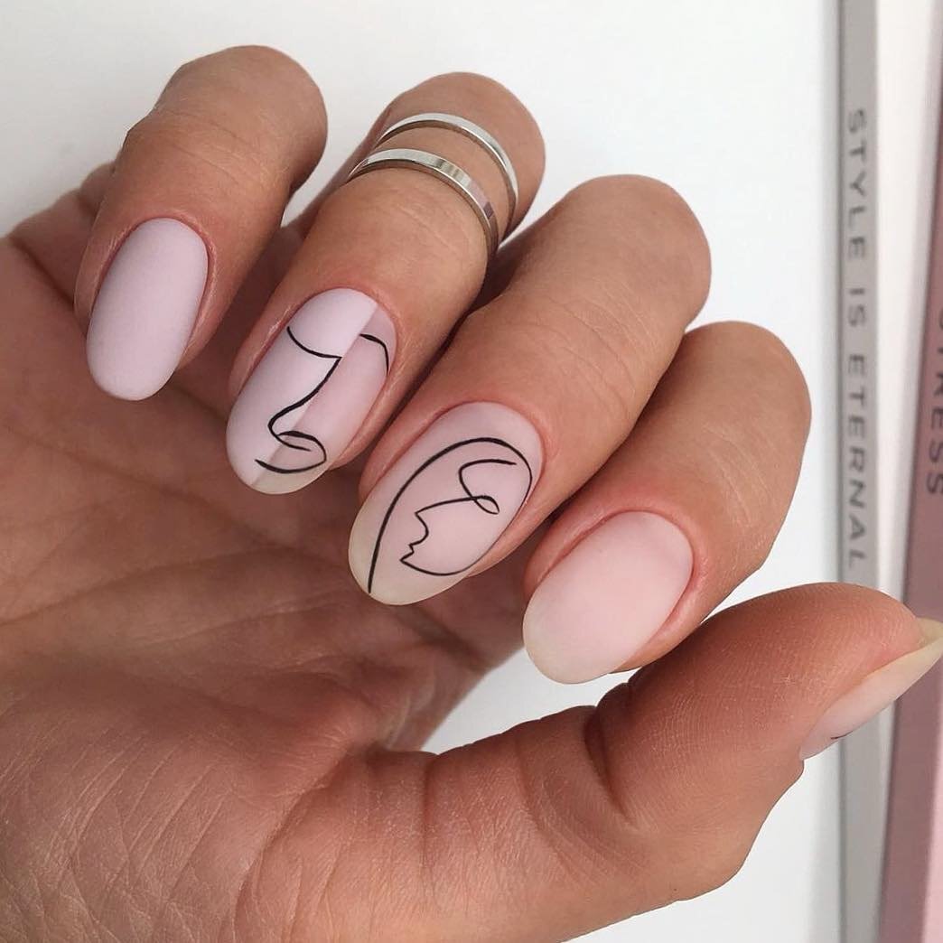    «Льняной» маникюр с рисунками из аккаунта Id_nails_space