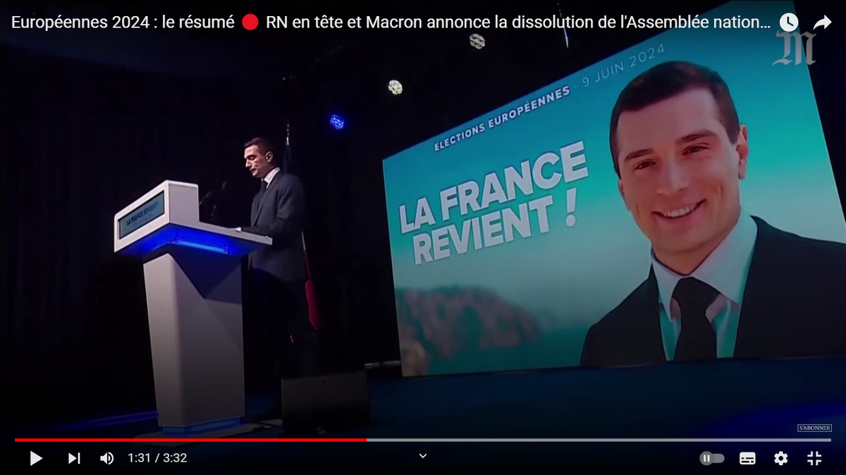 Jordan Bardella (Leiter der National Rally). Screenshot vom YouTube-Kanal von Le Monde.
