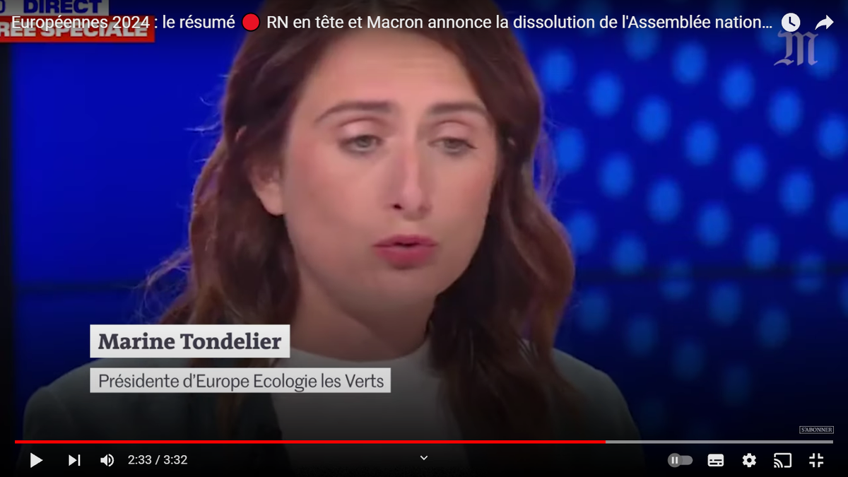 Marine Tondelier. Screenshot vom YouTube-Kanal von Le Monde.