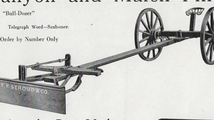 Примитивная конструкция бульдозера на гужевой тяге