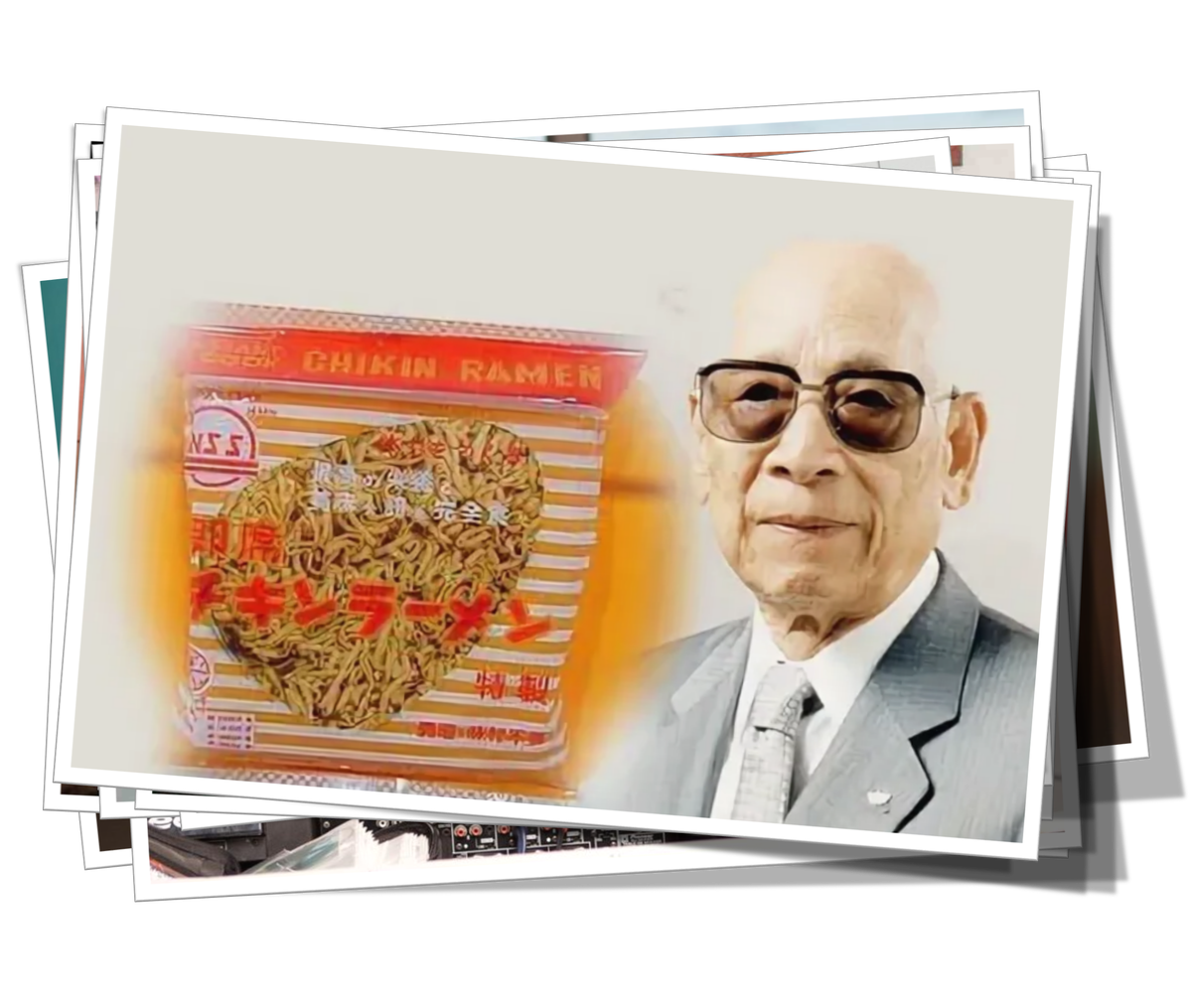 Тогда, в далеком 1958 году  Андо представил "Чикен рамэн", первую лапшу быстрого приготовления (использовано фото с сайта http://guideme.jp)